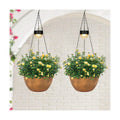 SUNNYPARK 2 Pack Solar Hanging Planters for Plants Outdoor | Self Watering, Bronze Flower Pots with Solar Light