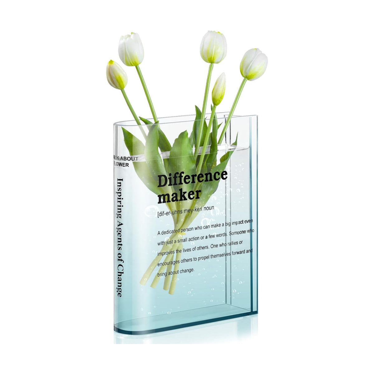 BuyCard Clear Acrylic Book Vase for Flowers, Transparent Book Flower Vase for Home Decor, Simplicity Bookshelf Decor, Unique Stuff for Book Lovers, Difference Maker, Gift to Motivate (Blue)