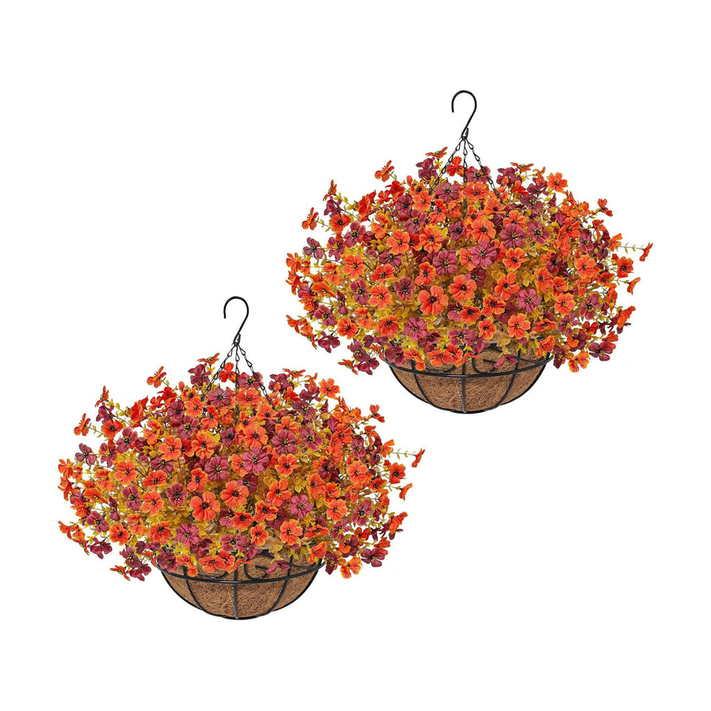 2 Set Artfiticial Fall Hanging Baskets Outdoor,Autumn Porch Decor,Red