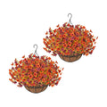 2 Set Artfiticial Fall Hanging Baskets Outdoor,Autumn Porch Decor,Red