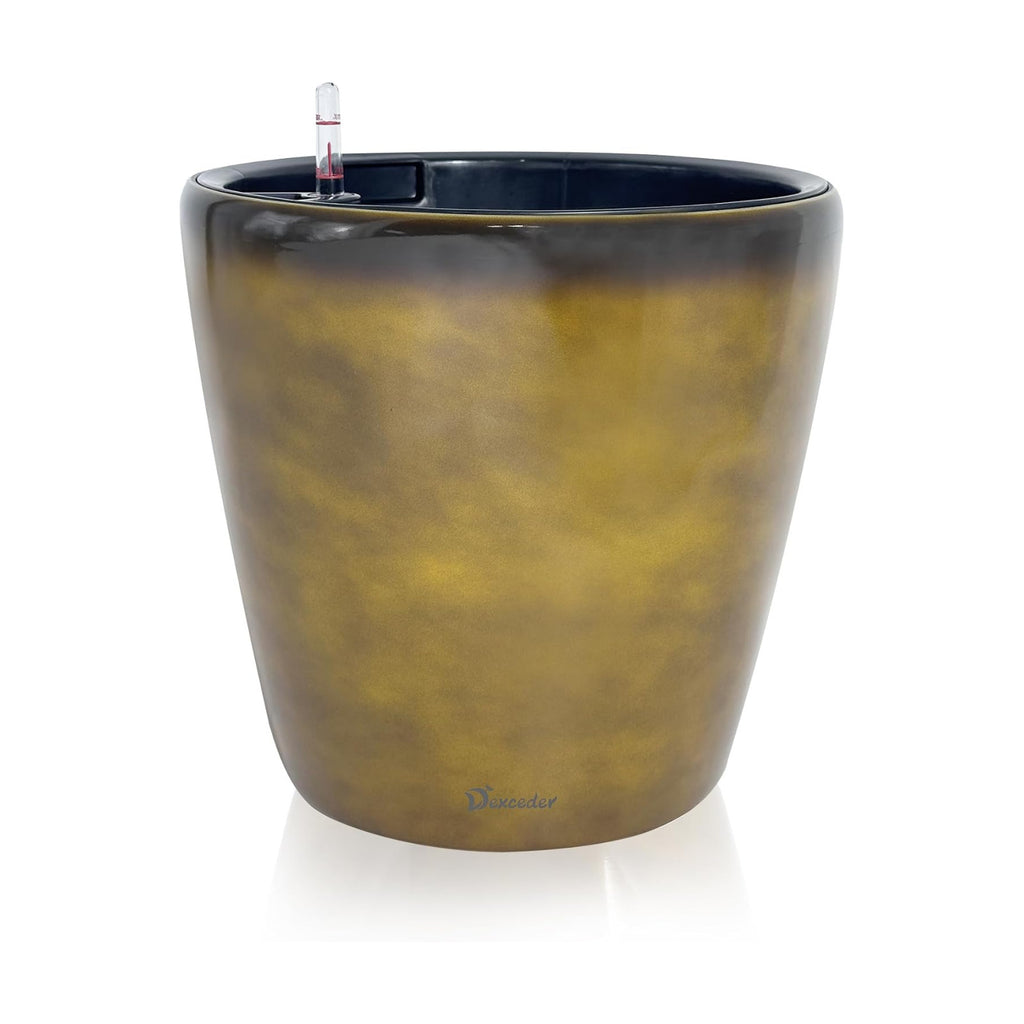 Dexceder 13x12 Self Watering Planter with Wheels (Yellow Brown Gradient) | Inner Pot Design, Thickened Large Floor