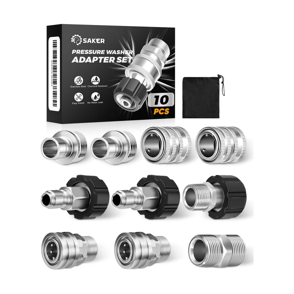 Saker Pressure Washer Hose Connector Set 10 PCS,Hose Adapter Set,Pressure Washer Connector Accessories,M22-14 Swivel to