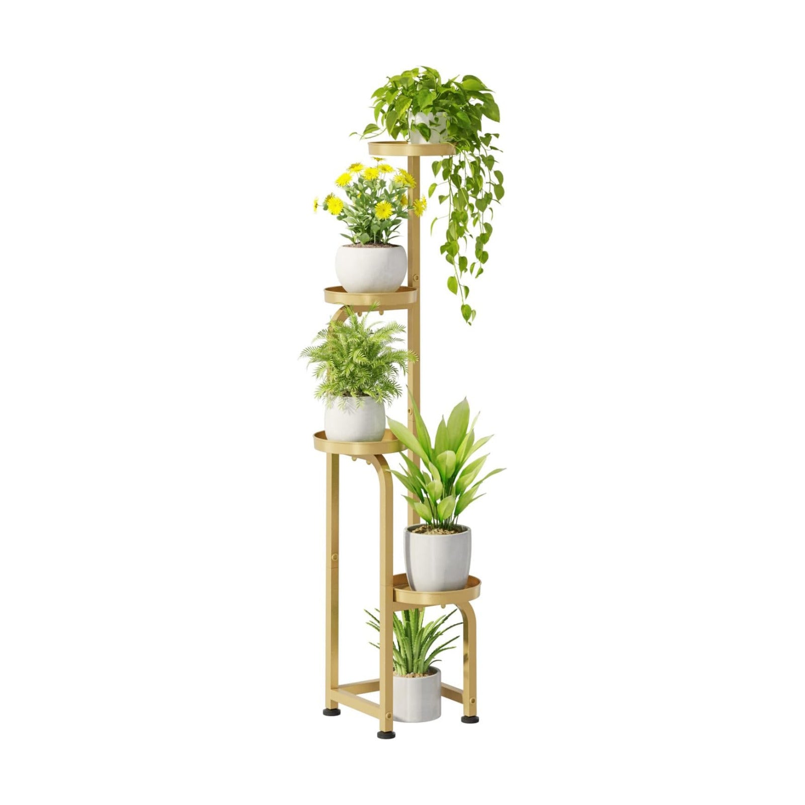 Bamworld Corner Plant Stand Indoor Outdoor Tall Metal Flower Pot Stands | 4 Tier Gold Heavy Duty Plant Shelf for Patio