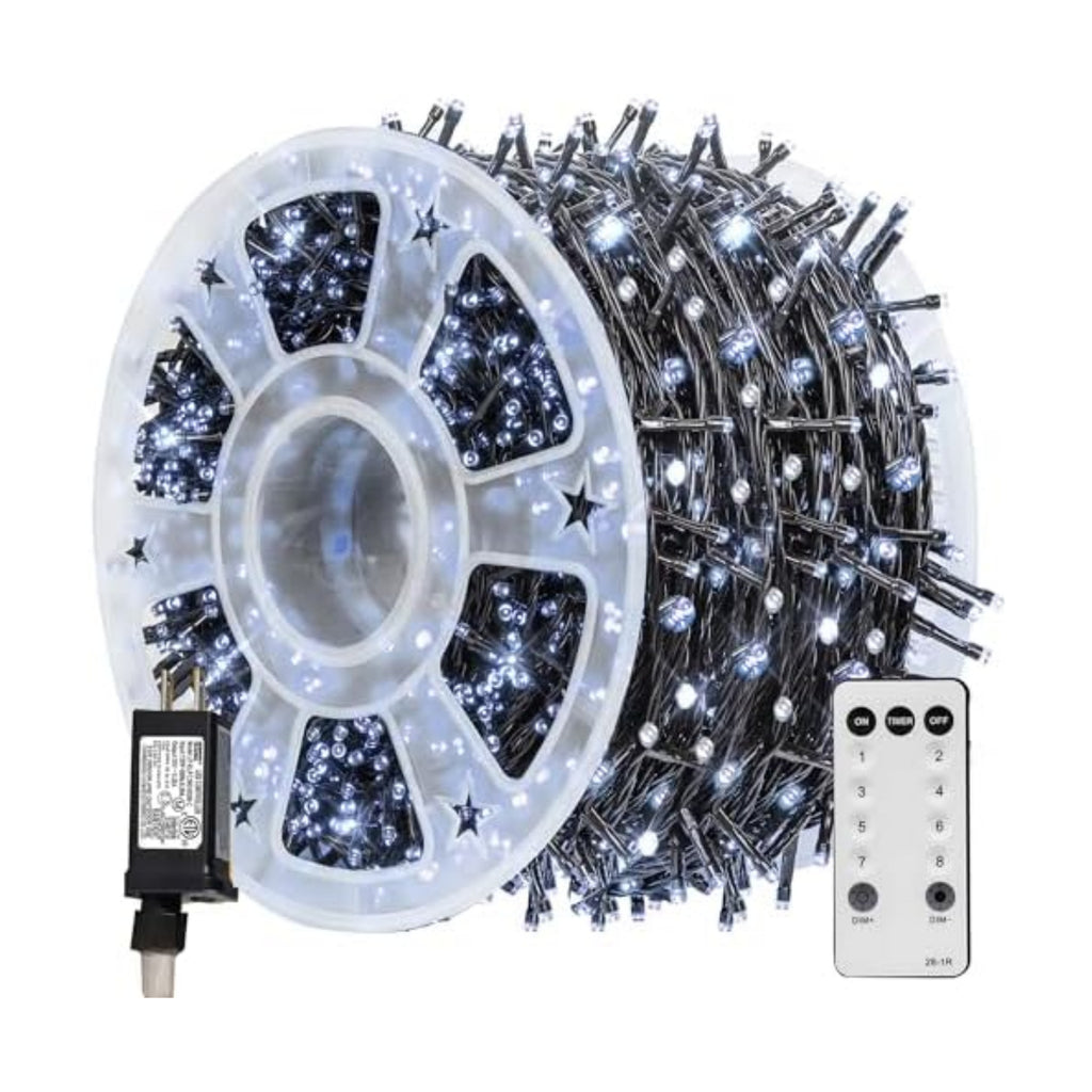 TW SHINE Christmas Lights, 600 LED 196FT Christmas String Lights Plug-in with 8 Modes Timer and Remote, Waterproof Outdoor Decorations for Bedroom Wedding Party Yard Tree Decor, White