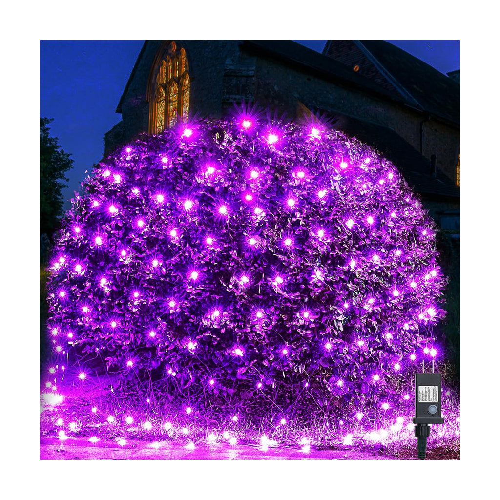WBao Halloween Lights Outdoor 360LED 11.5ft x 6.9ft Halloween Net Lights with 8 Modes, Timer, Connectable, Waterproof & Dark Green Wire for Lawn, Bushes, Shrubs Outdoor Holiday Decorations, Purple