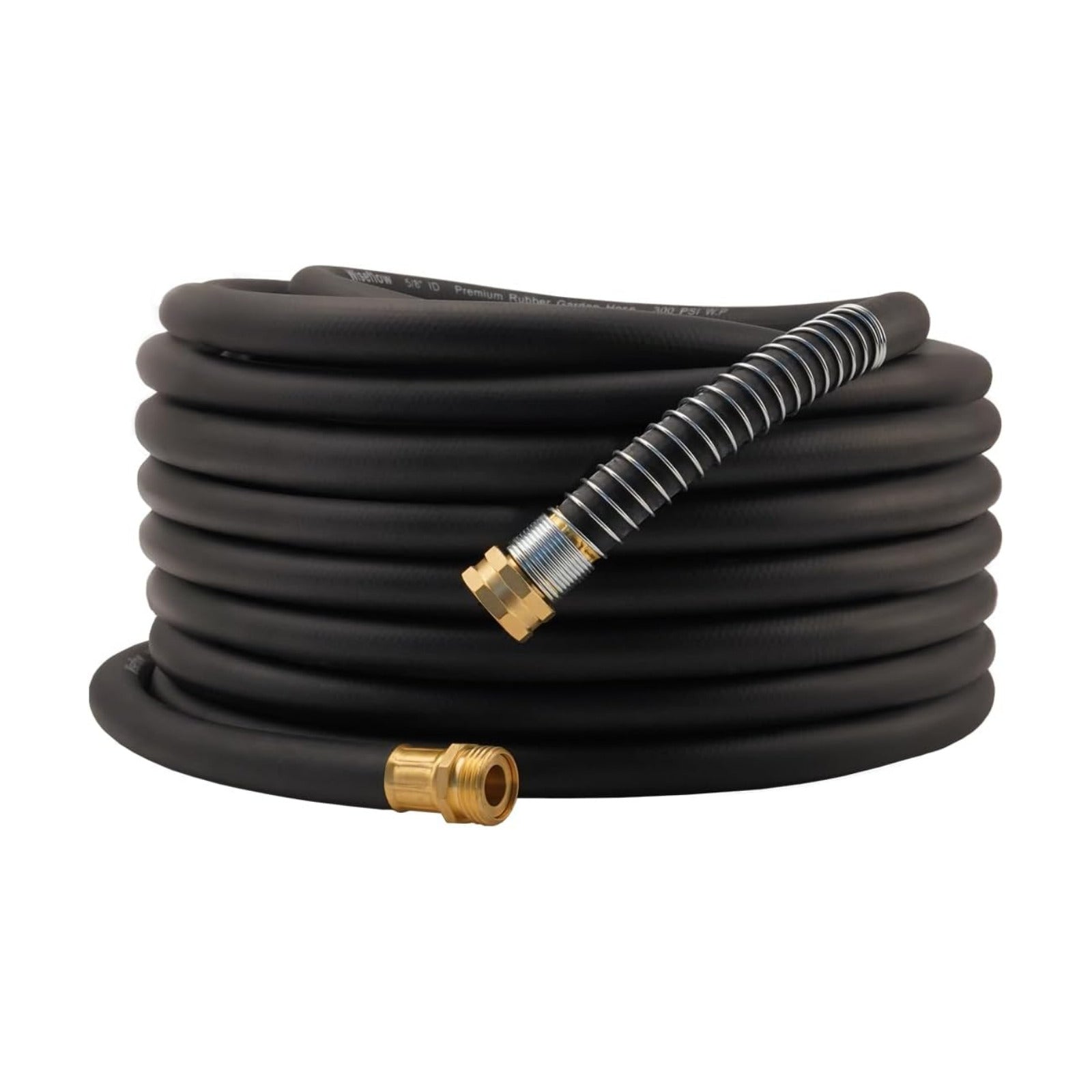 Wiseflow Garden Hose 75FT x 5/8", Heavy Duty Rubber Hose, Water Hose with Five Layered Braiding, Male Female Fittings