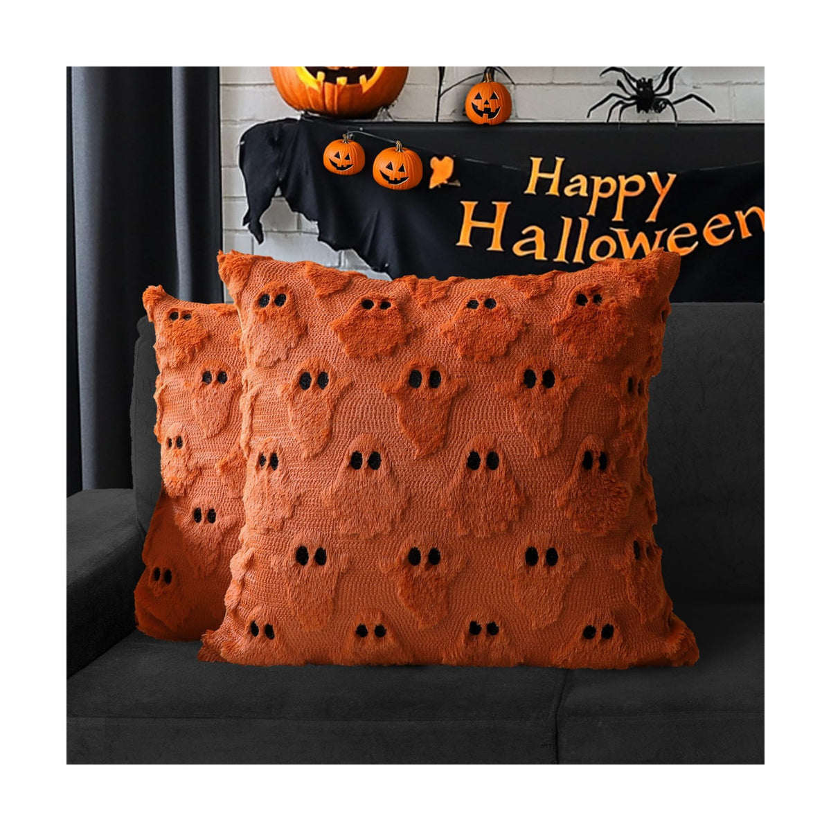 Halloween Pillow Covers 18x18 Set of 2 Rust Red Ghost Farmhouse Home Decor