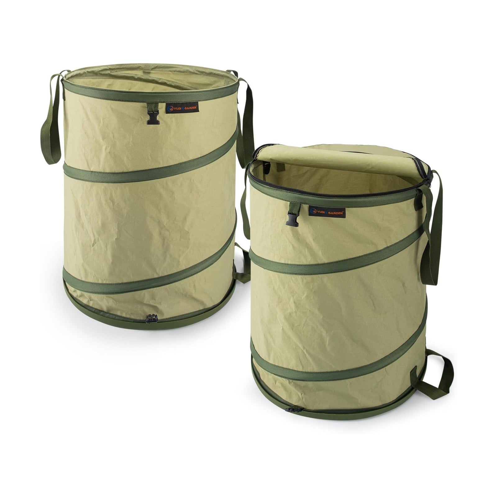 YUDI & GARDEN 29 Gallon Hard Bottom Collapsible Trash Can, 2-Pack | Heavy Duty, Collapsible Garden Bag, For Weeds