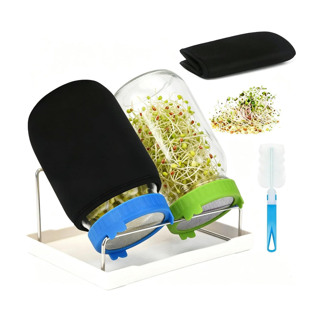 Lulonpon Sprouting Kit, 2 Sprouting Jar Kits, Wide Mouth Quart Mason Jars with Stainless Steel Screen Sprout