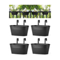 Dahey 10.5 Inch Metal Hanging Flower Pots 4 Pcs Outdoor Railing Planter Box | Drainage Holes, 2.7”Width Iron Detachable