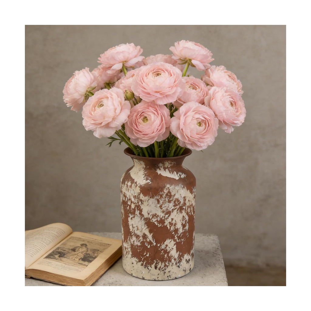 Shabby Chic Classy Designed White Milk Can Galvanized Finish Metal Vase Country Rustic Primitive Decorative Flower Holder for Home Office Garden, 7.87" H (Reddish-Brown)