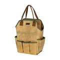 Canvas Tool Bag, 16OZ Waxed Canvas Garden Tool Tote - with 3 Inner Slots & 8 Outer Pockets & Portable Handle, Gardening
