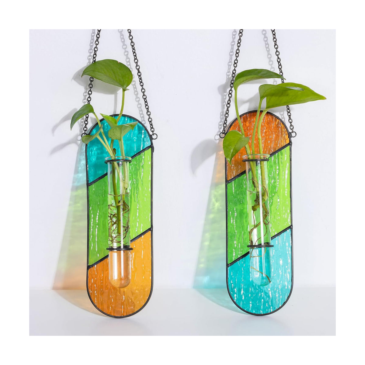 Hewory Stained Glass Window Hanging: 2PCS Propagation Stations Orange&Green