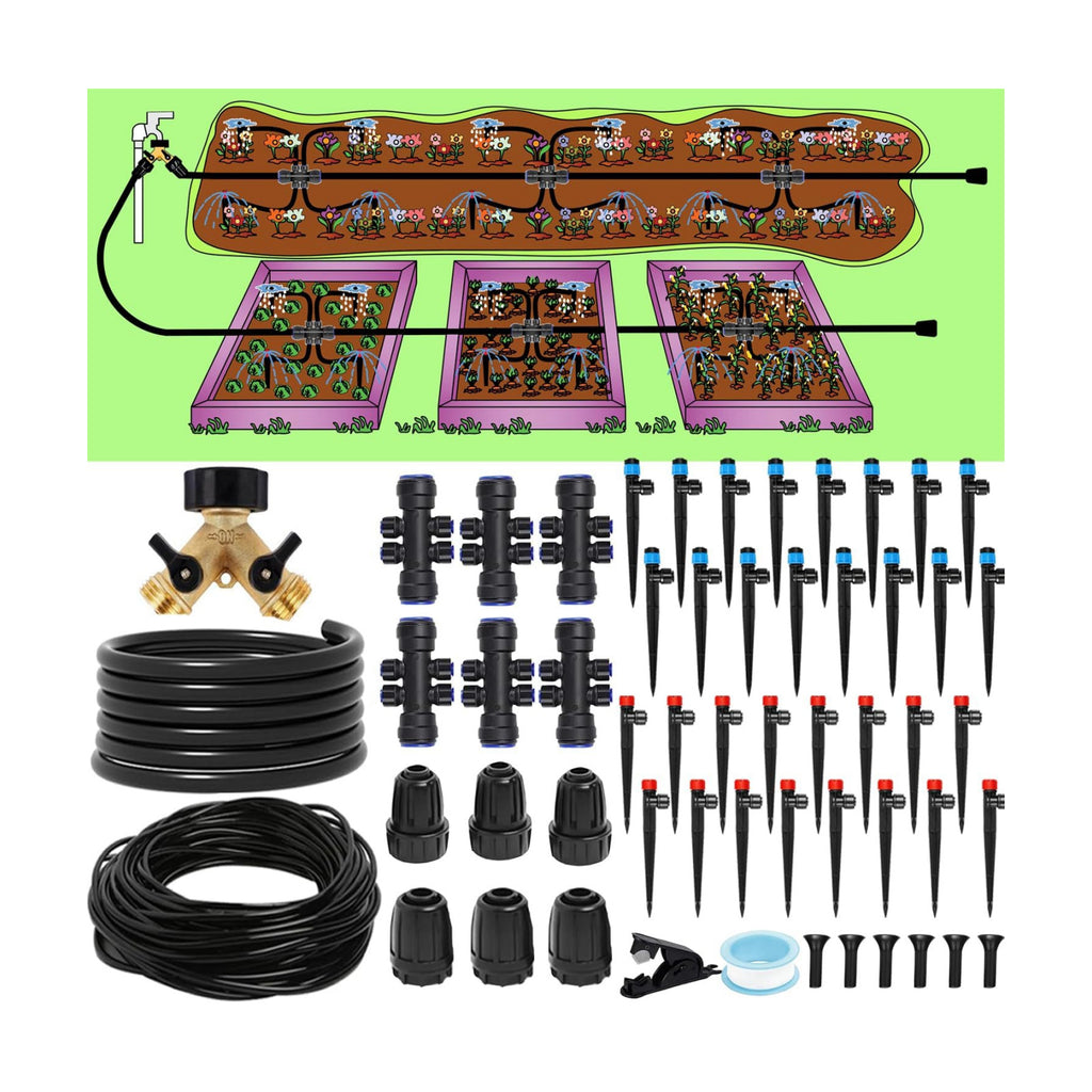 233FT Drip Irrigation System Kit with Quick-Connect System,33FT 1/2" Mainline & 200FT 1/4" Tubing,Brass Y-Type