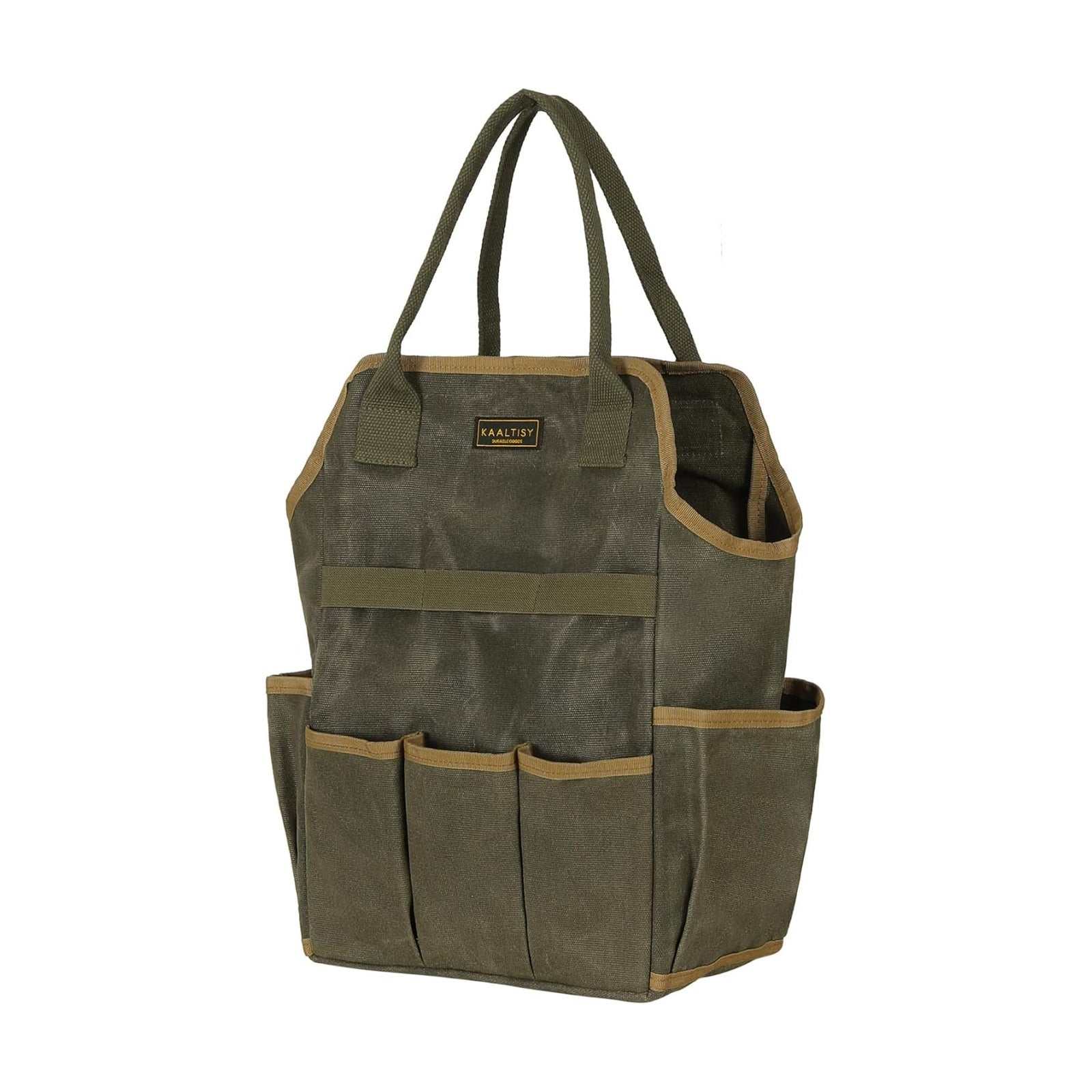 Tool Bag, Heavy Duty 16oz Waxed Canvas Garden Tool Tote - with 3 Inner Slots & 8 Outer Pockets, Multi-Purpose Gardening