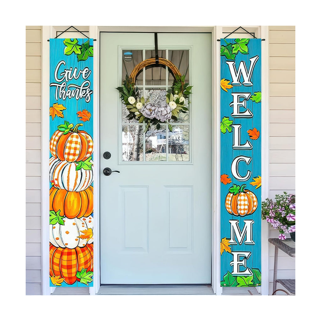 HOMETITUTE Welcome Fall Porch Banner Set 12 x 71 Inch 2 Pack