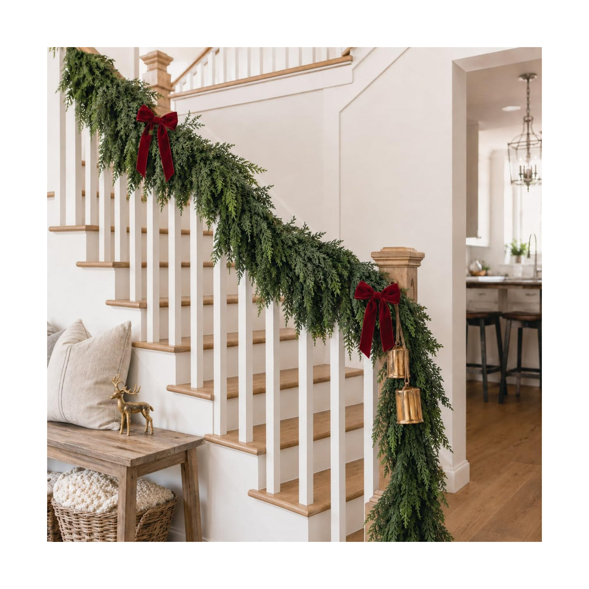 15FT Christmas Cedar Garland Real Touch Greenery for Mantle Decor