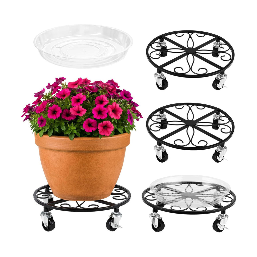 4 Pack Plant Caddy with Wheels 13.5 Inch Rolling Plant Stand for Large Plants Heavy Duty Plant Rollers Metal Plant