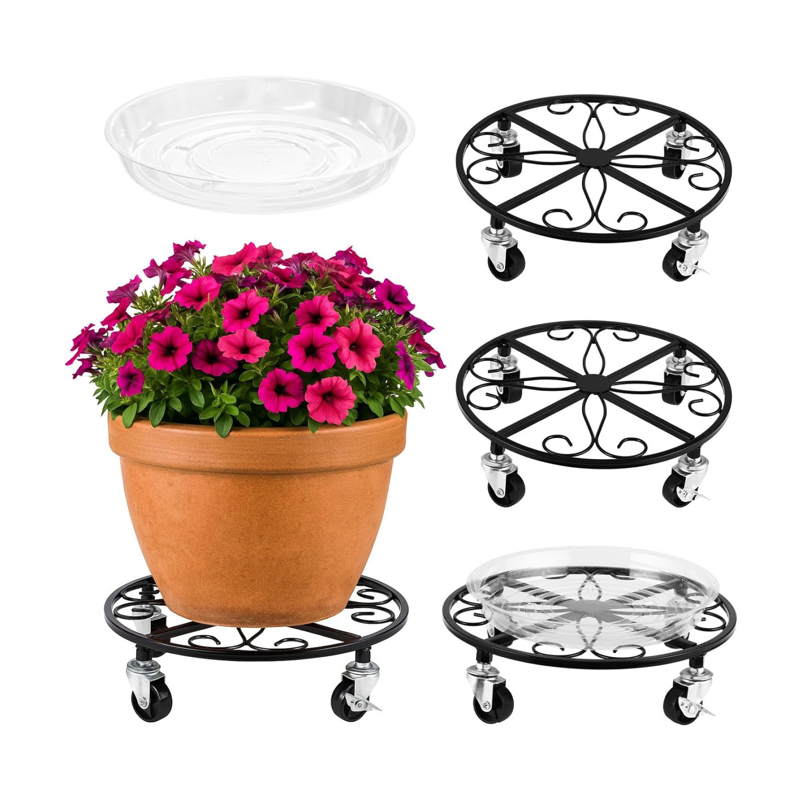 4 Pack Plant Caddy with Wheels 13.5 Inch Rolling Plant Stand for Large Plants Heavy Duty Plant Rollers Metal Plant