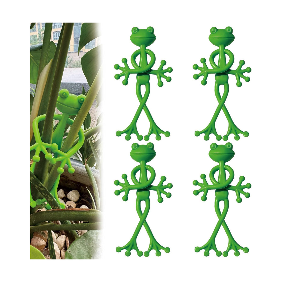 4 pcs Frog Plant Stand, Multipurpose Green Frog Plant Supports Steady Cartoon Plant Branches Tie Down, Frog Plant Holder for Potted Plants, Plant propagation buddy Cute Frog Flower Pot Hugger Plant Climbing Fixture Clips Perfect for Indoor Outdoor Garden
