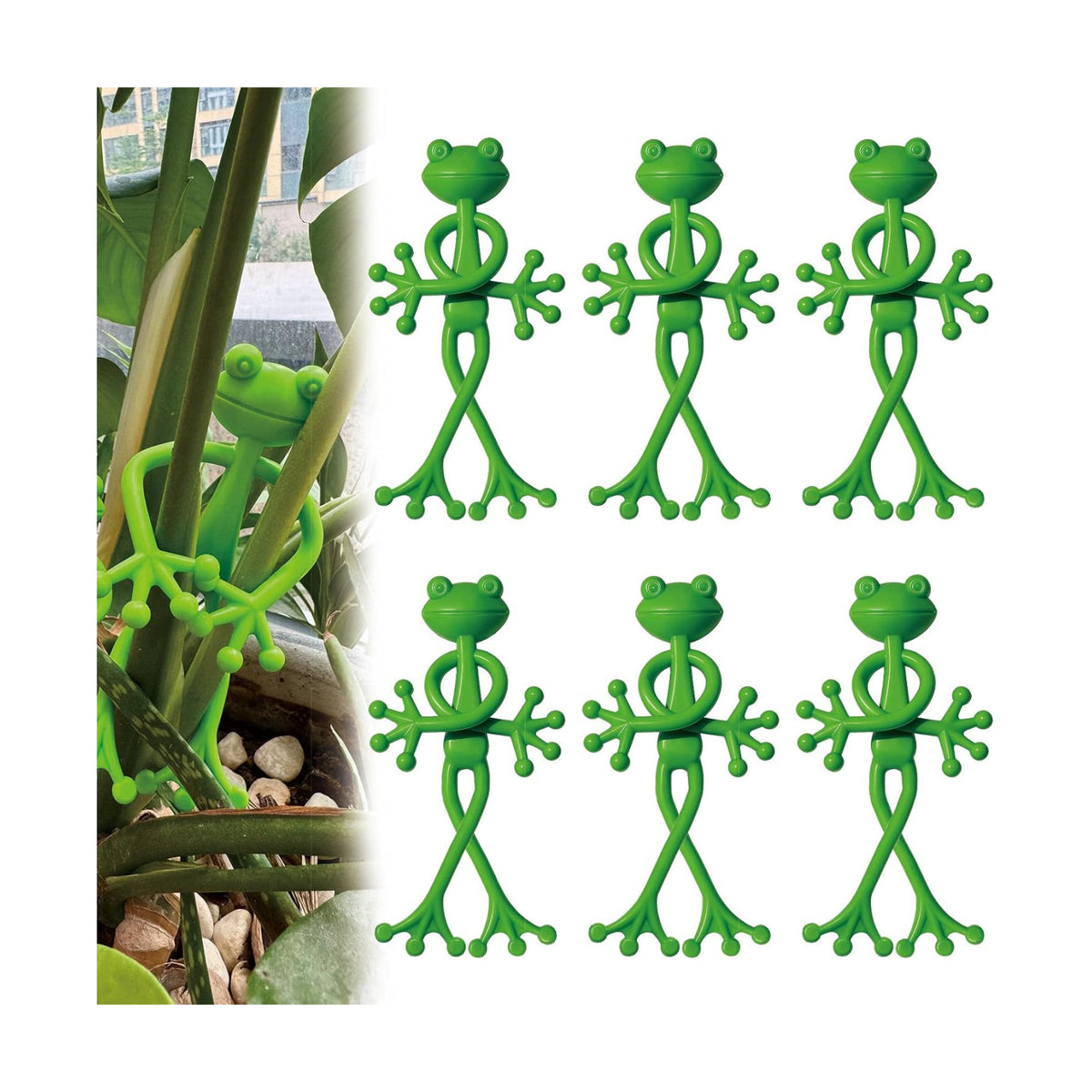 6 pcs Frog Plant Stand, Multipurpose Green Frog Plant Supports Steady Cartoon Plant Branches Tie Down, Frog Plant Holder for Potted Plants, Plant propagation buddy Cute Frog Flower Pot Hugger Plant Climbing Fixture Clips Perfect for Indoor Outdoor Garden