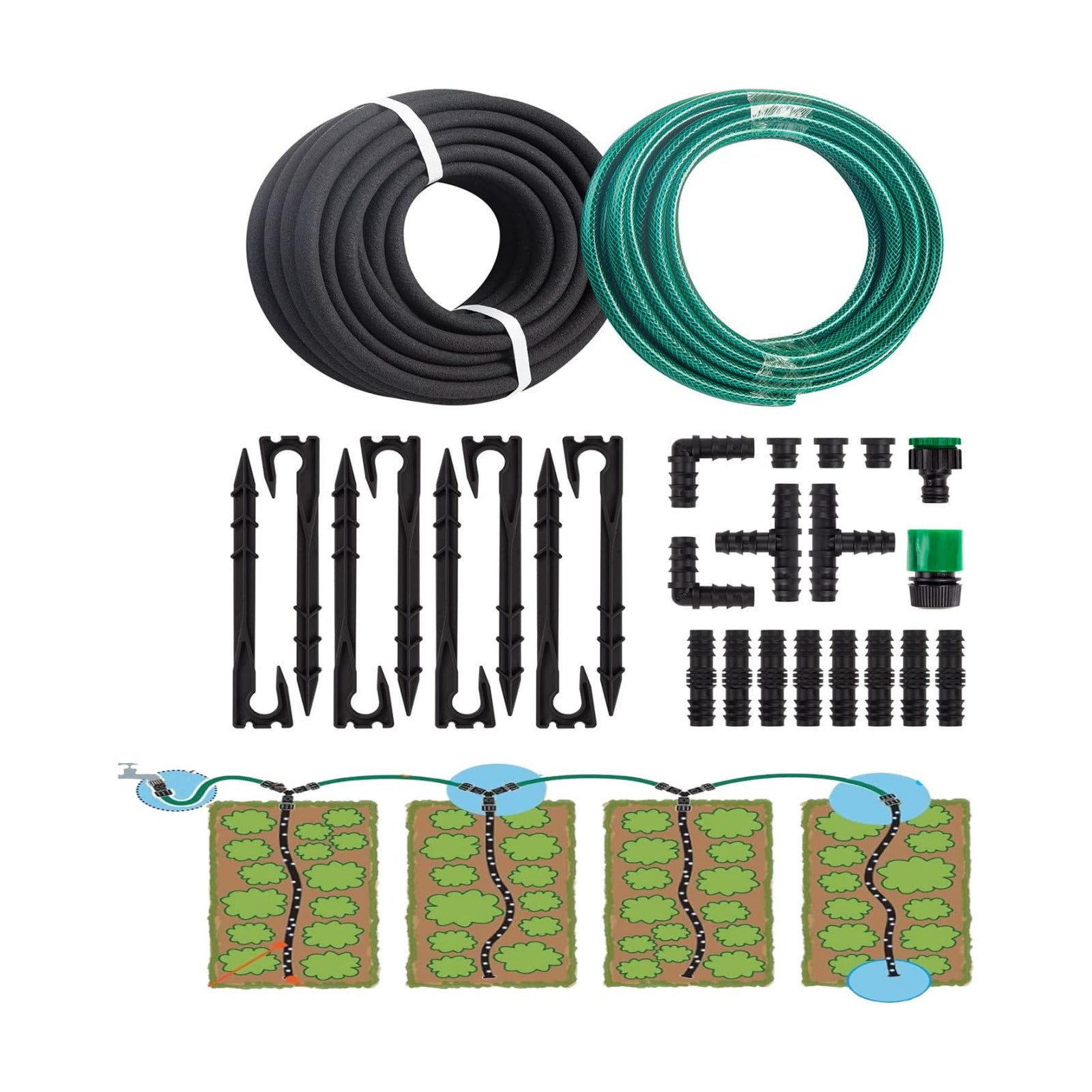 Customized Water Saving Soaker Hose System for Garden & Vegetable | 1/2 Inch 50ft Soaker Hose with 25ft PVC Garden