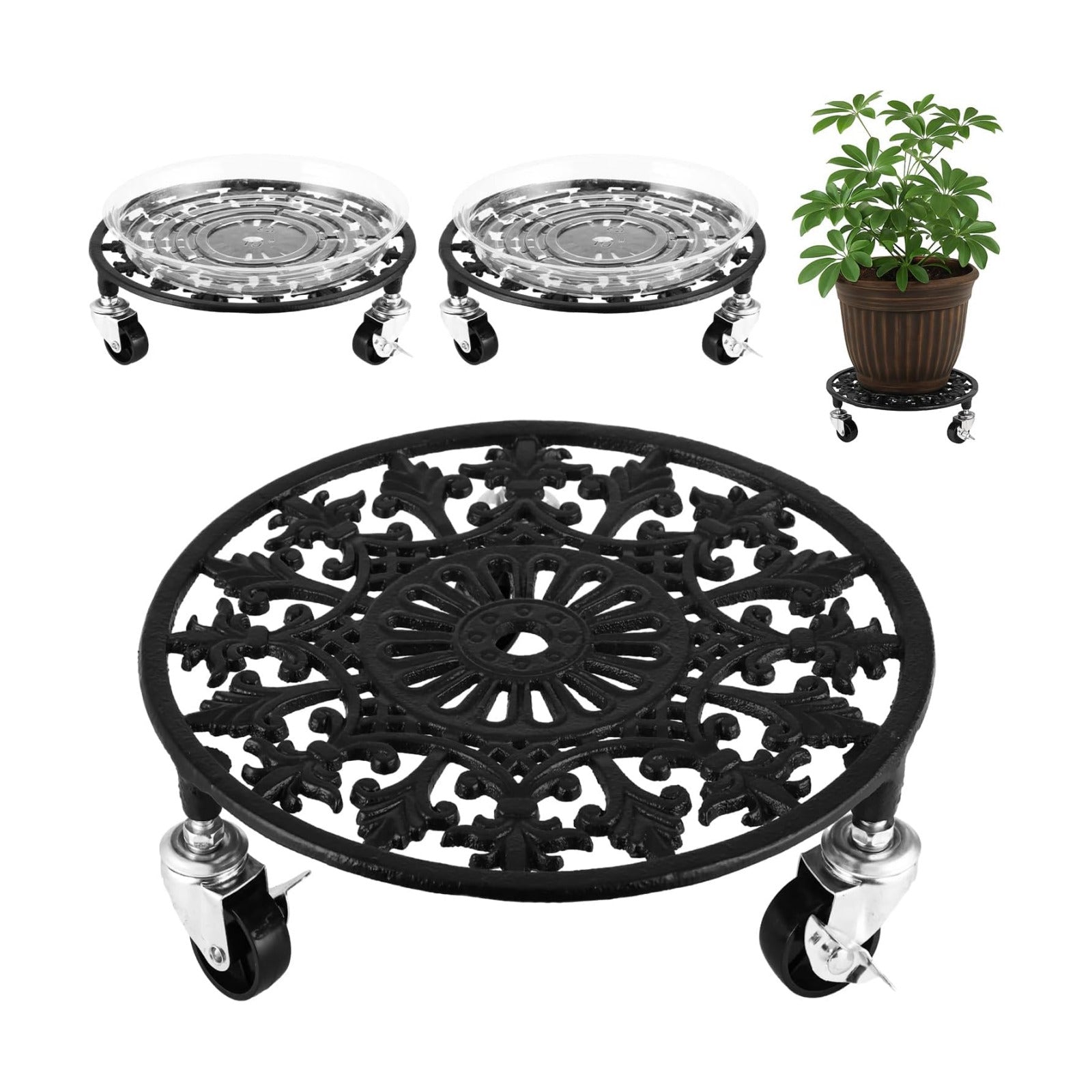 2 Pack Plant Caddy with Wheels 11 Inch Rolling Plant Stand for Large Plants Heavy Duty Plant Rollers Metal Plant Dolly