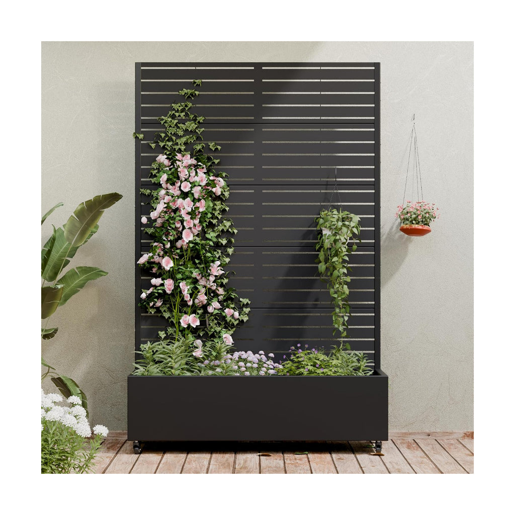 Casaphoria Metal Raised Garden Bed with Trellis and Wheels, 72"x47"x16" Planter Box for Climbing Plants, Vegetables &
