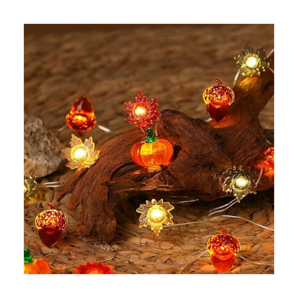 Fall Decor Lights 10Ft 30 LEDs Thanksgiving Decoration Battery Operated Acorn 3D Pumpkin Maple Leaf String Lights Fall Lights for Home Autumn Garland Harvest Halloween Party Christmas