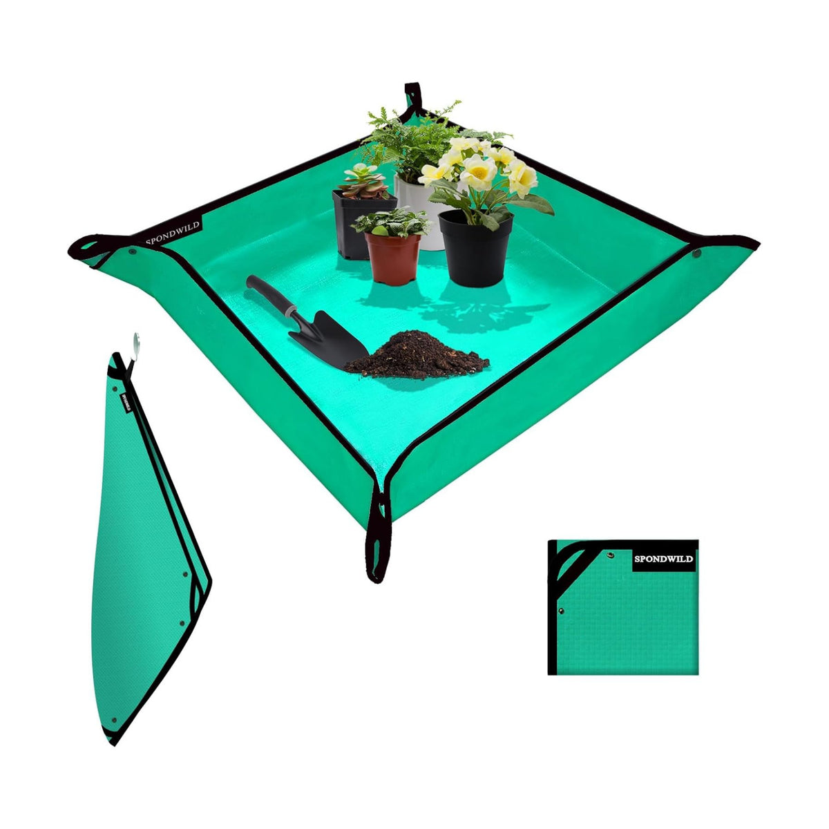 27"x27" Plant Transplanting Mat - Thickened Waterproof Potting Mat, Succulent Gardening Mat, Portable Repotting Mat for Mess Control (Pe-Green)