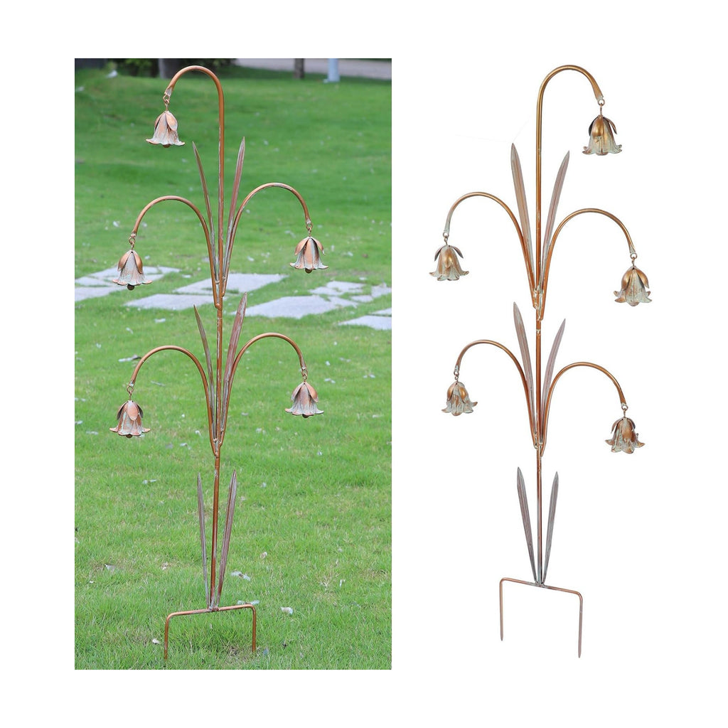 Metal Flowers with Bells for Outside Garden art, Decorative Garden Stakes | 41" H Outdoor Decoration for Patio Garden