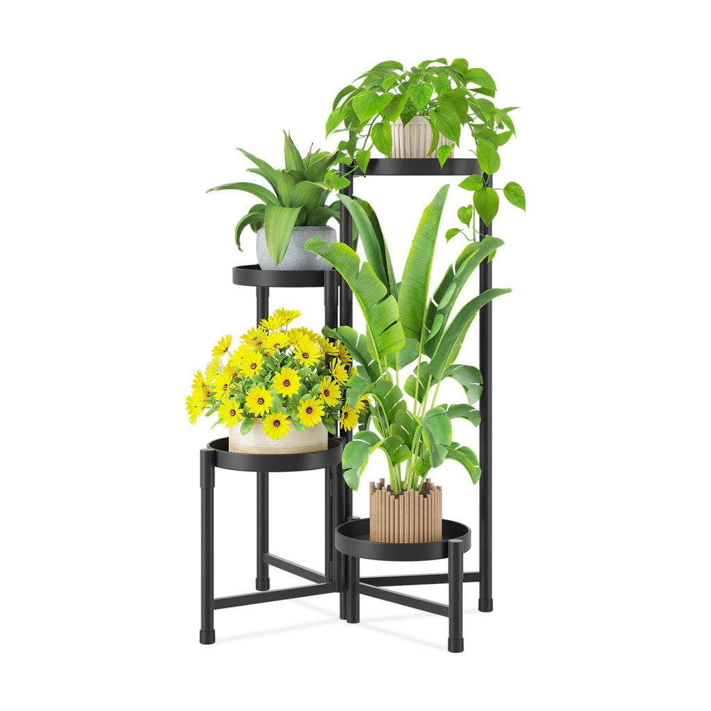 iDavosic.ly Plant Stand Indoor Outdoor, 4 Tier Metal Corner Shelf, Black | Tiered Flower Display Holder, Folding Multi