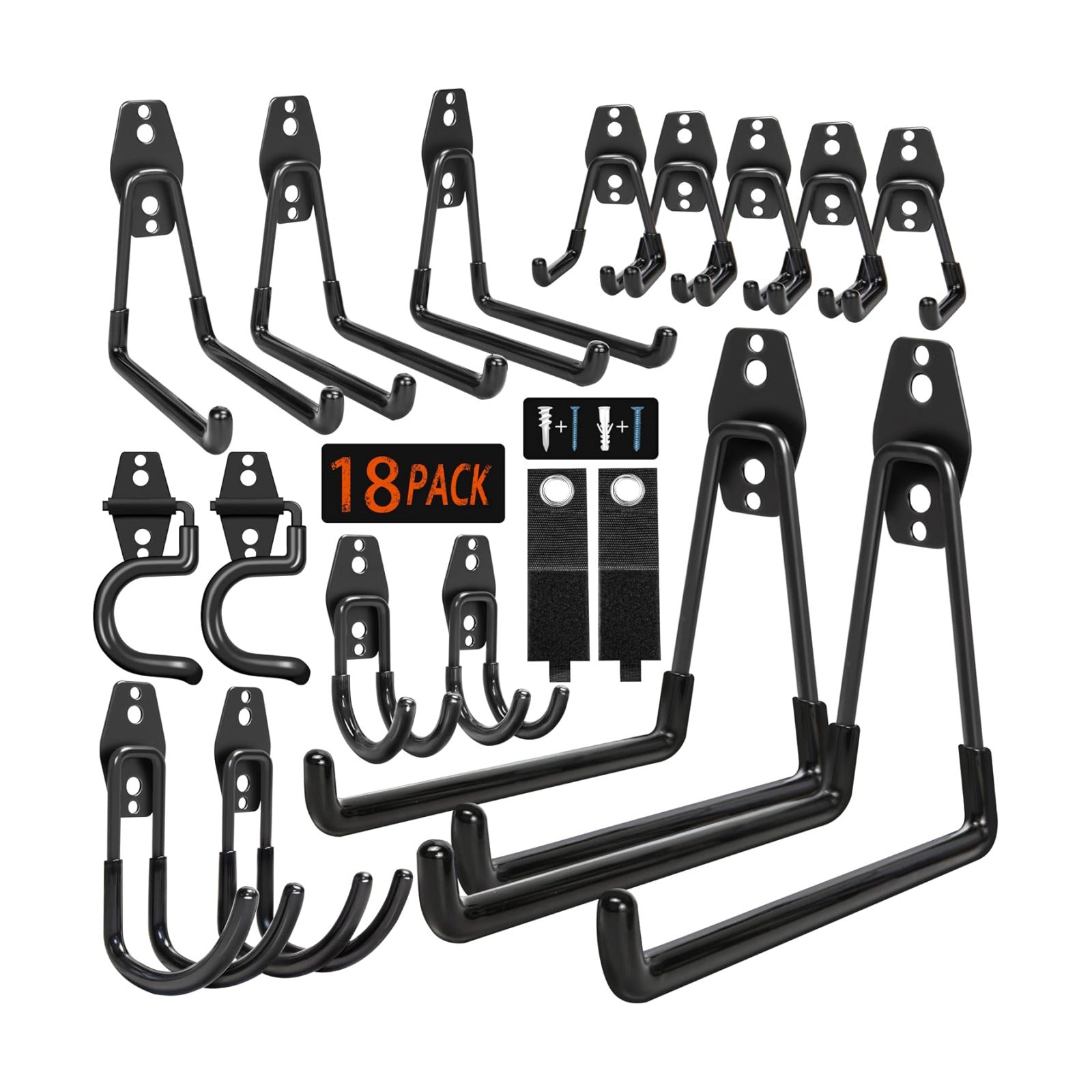 18 Pack Garage Hooks Heavy Duty - Anti-Slip Coating | Garage Storage Hooks for Hanging Bike，Ladder，Garden Tools，Hose