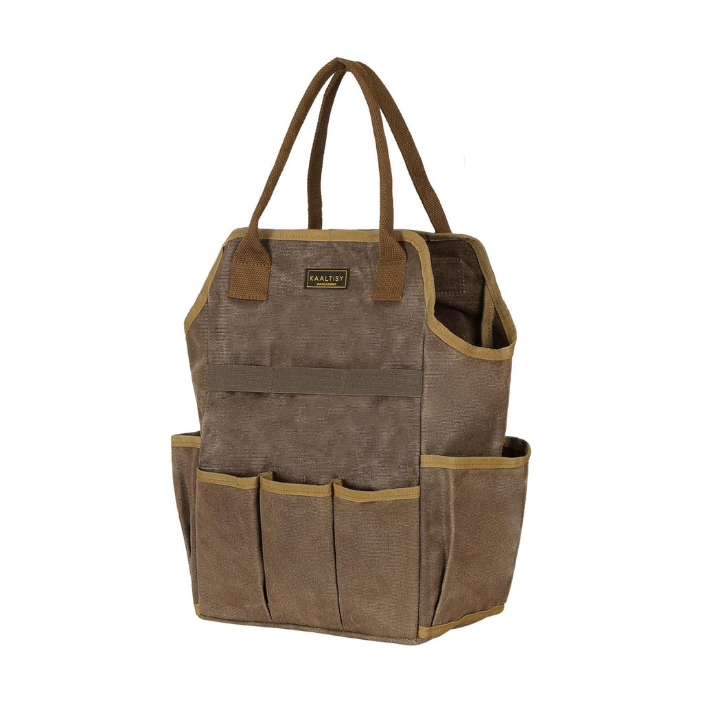 Canvas Garden Tool Bag, 16OZ Waxed Canvas Garden Tools Storage Tote - with 3 Inner Slots + 8 Outer Pockets