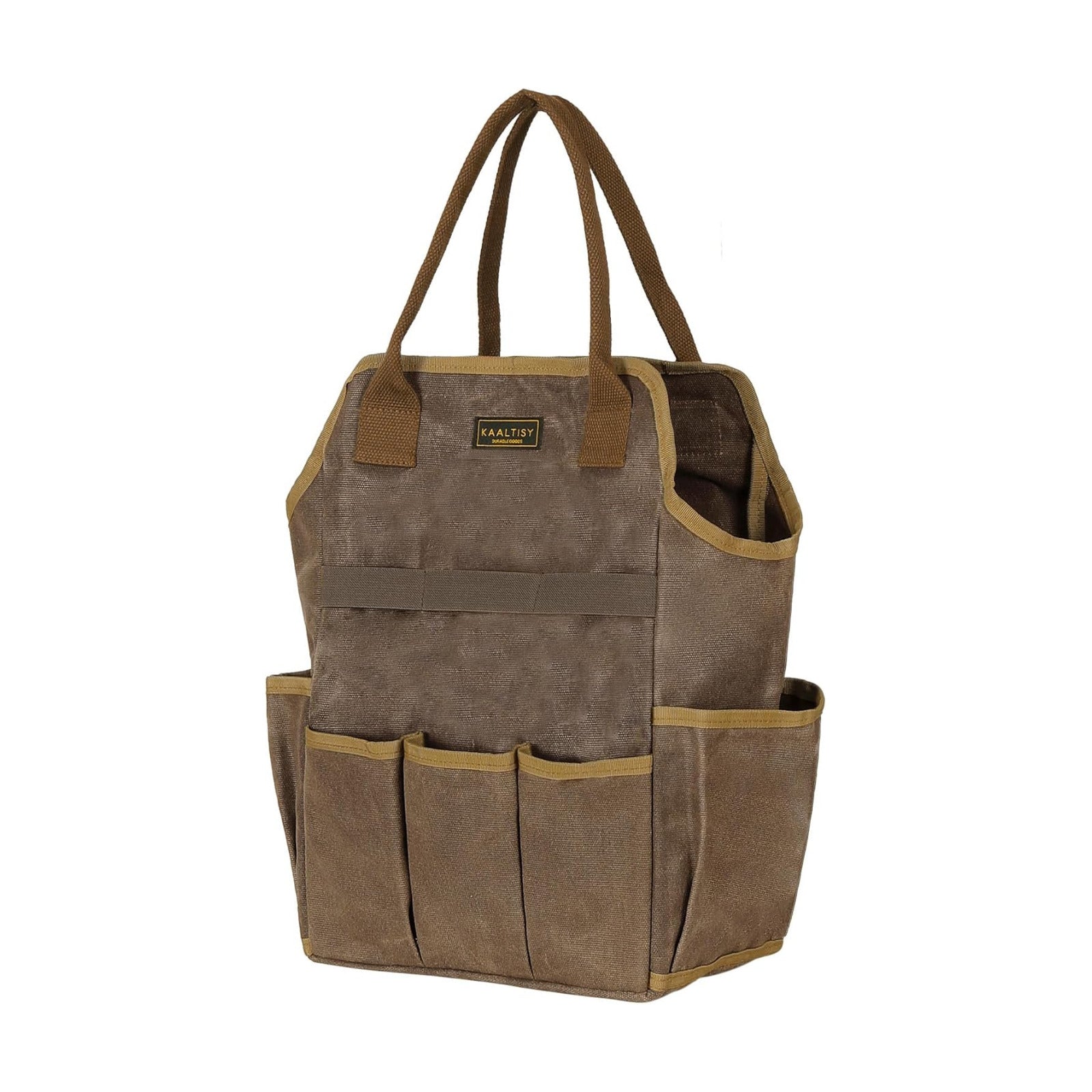 Canvas Garden Tool Bag, 16OZ Waxed Canvas Garden Tools Storage Tote - with 3 Inner Slots + 8 Outer Pockets