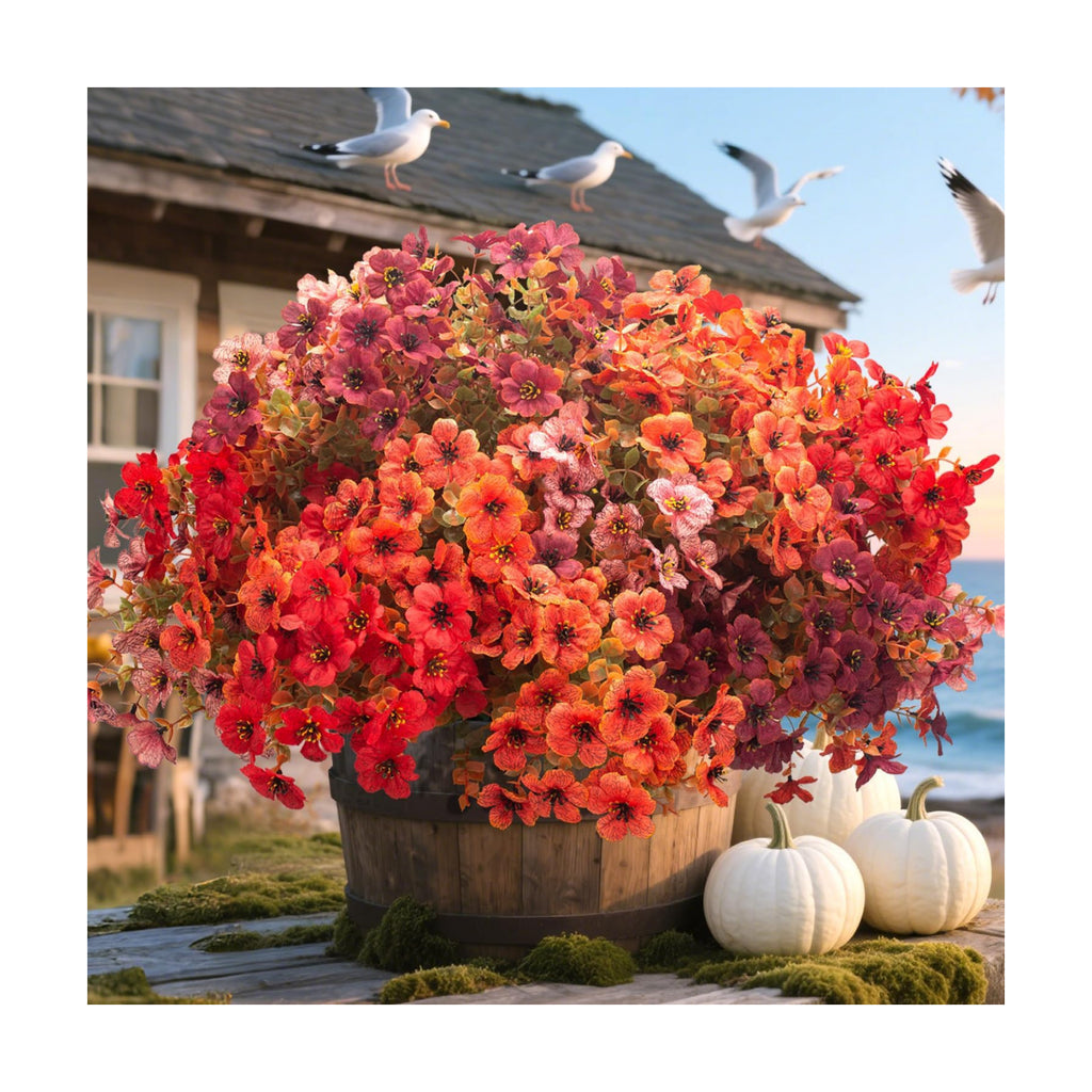 Grunyia 20 Bundles UV Resistant Artificial Fall Flowers - Fake Autumn Plants for Autumn Indoor Outdoor Garden Patio Fireplace Window Box Kitchen Home Decor (Fall Orange Mix)