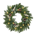 Christmas Wreath with Lights 24 Inch Real Touch Pine Wreath with White Berries/Pine Cone Prelit Christmas Wreaths for Front Door Outdoor Christmas Decorations Winter Wreath for Home Indoor Holiday