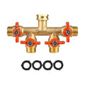 4 Way Brass Hose Splitter Full Flow with Metal Handle - Heavy Duty Spigot Splitter with Shut Off Valve, 3/4" GHT Garden