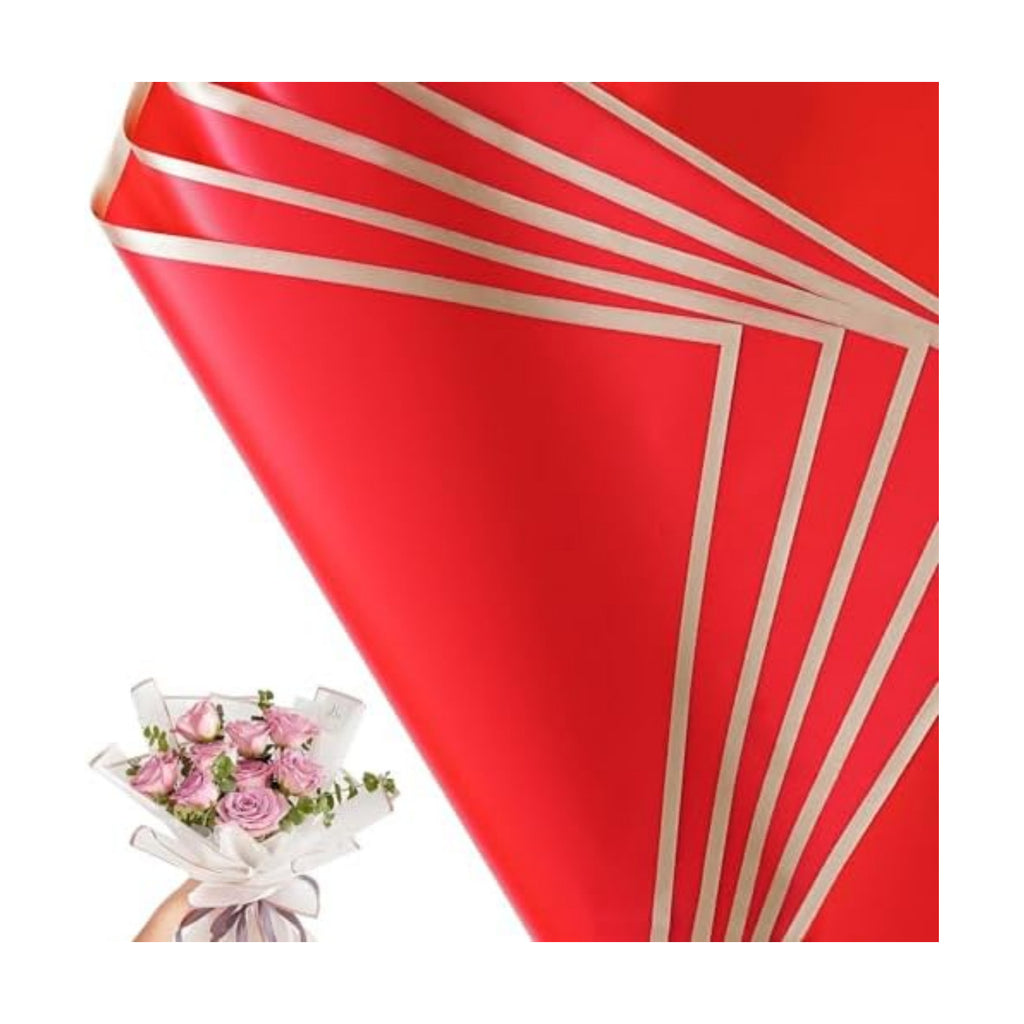 30 Sheets Red Gold Edge Flower Bouquet Wrapping Paper，Florist Supplies Fully Water-Resistant Floral Bouquet Wrapping Paper Bouquet Accessorie，Flower Shop Packaging Pape for DIY Gift Wedding Birthday