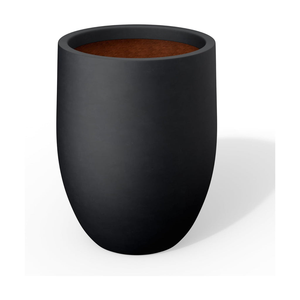 Kante Small Round Curved Black Concrete Planter 9.1" Dia, Outdoor | Rubber Plug for Indoor, Drainage for Garden