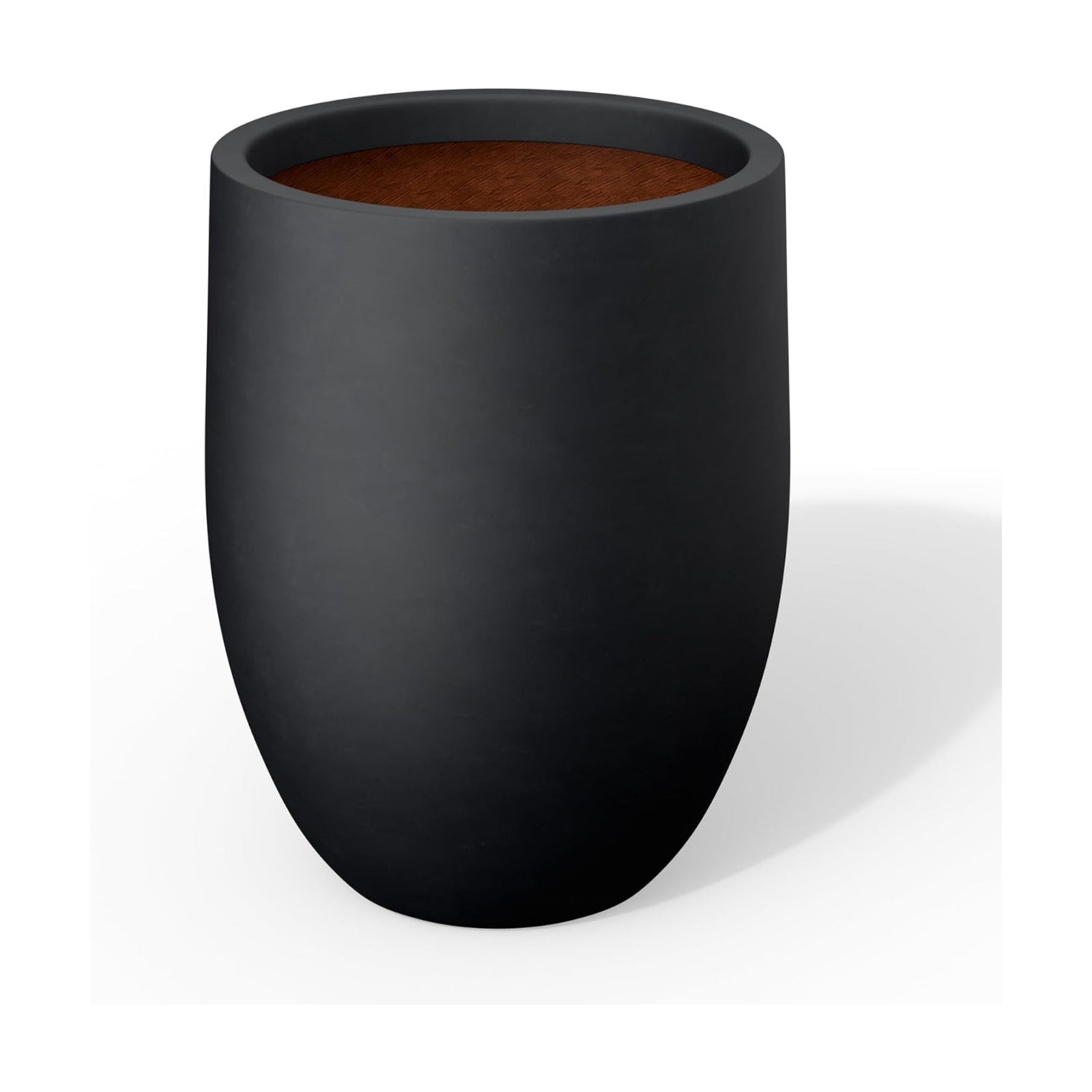 Kante Small Round Curved Black Concrete Planter 9.1" Dia, Outdoor | Rubber Plug for Indoor, Drainage for Garden
