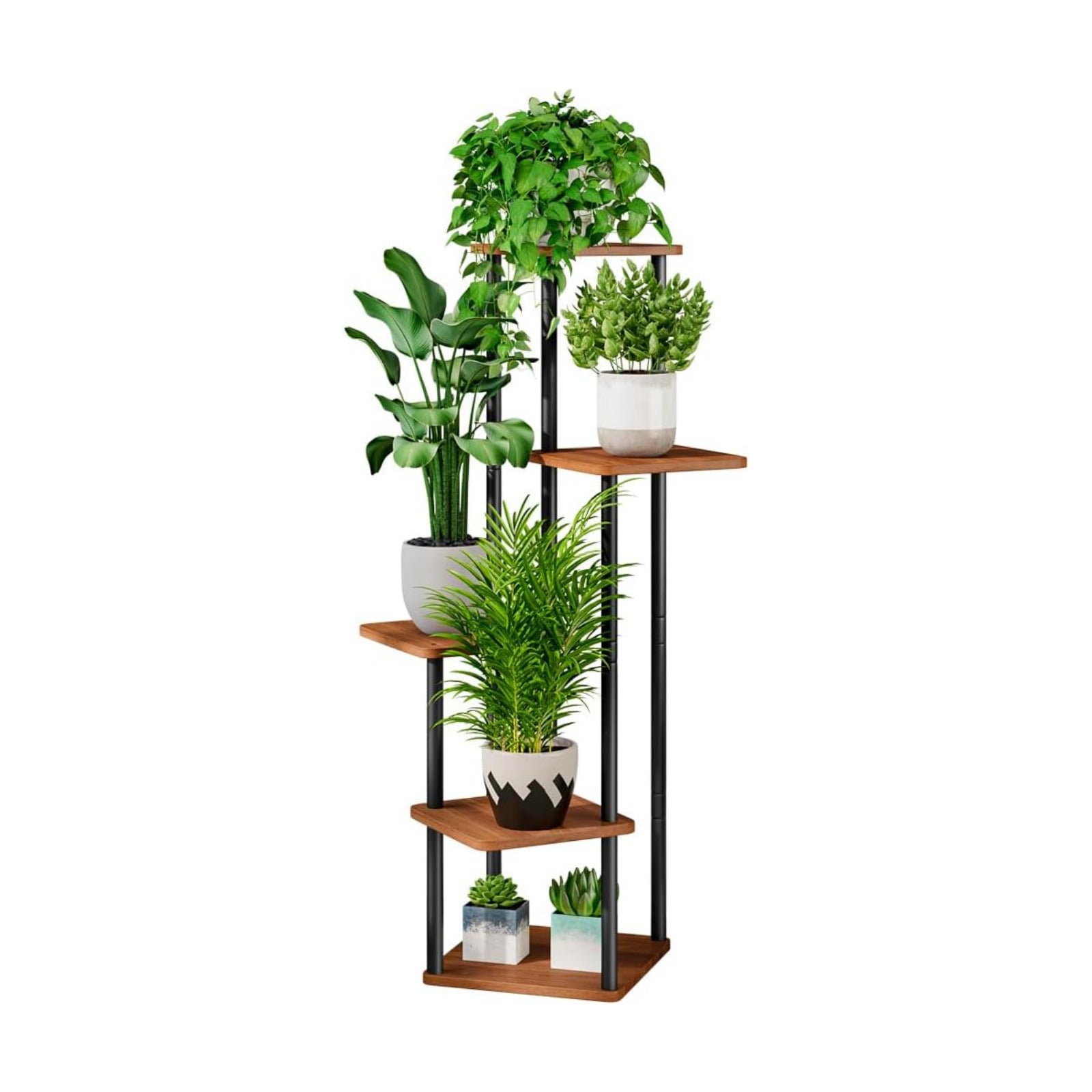5 Tier Tall Plant Stand Indoor Corner Tiered Shelf Metal MDF Board | Sturdy Metal Frame,Space-saving Tiered Design