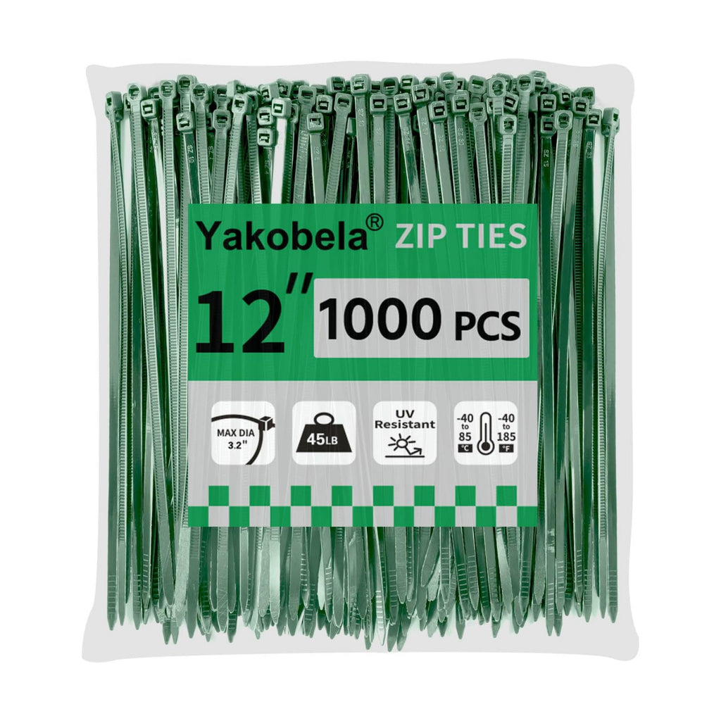 Green Zip Ties 12", 1000 Pack, Cable Ties UV Resistant, Wire Ties 45 lbs Tensile Strength for Garden, Plants, Fence