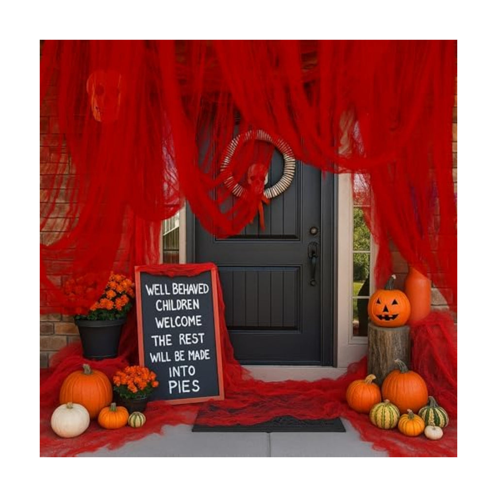 400"x85" Large Halloween Creepy Cloth, Spooky Gauze Party Decoration, Red
