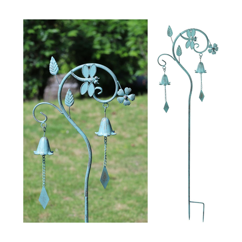 Dragonfly Metal Garden Art,Decorative Garden Stake with Bells for Outside | 46.8"H Dragonfly Garden Decor,Wind Chime