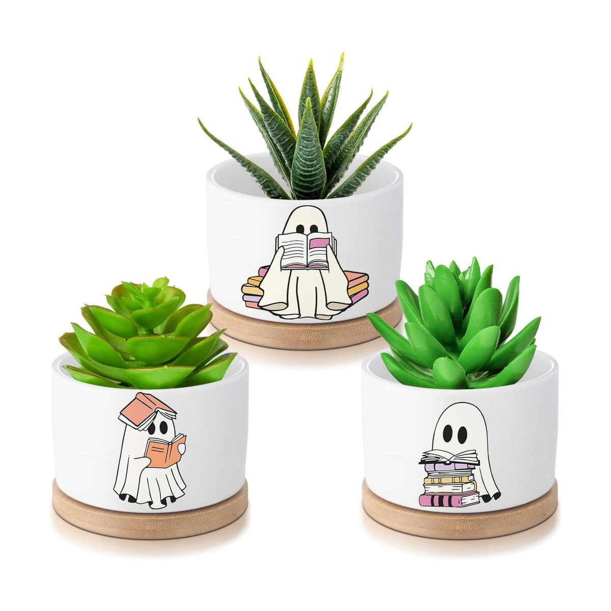 Mimorou 3 Pcs Ghost Succulent Planters Pots, Boo Basket Stuffers for Women