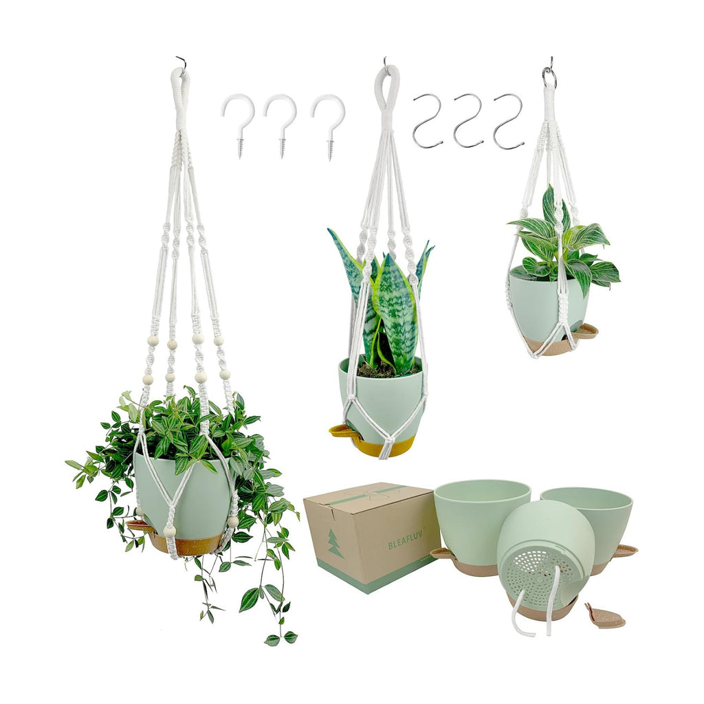 Hanging Planters with Macrame Plant Hangers for Indoor Outdoor Plants, 3 Set Hanging Baskets Flower Pots Holders