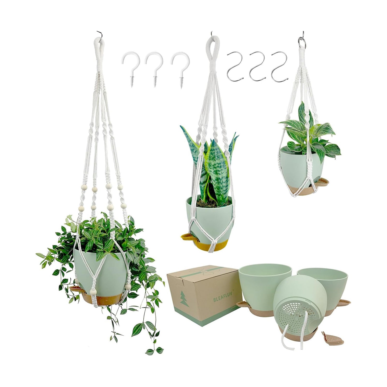 Hanging Planters with Macrame Plant Hangers for Indoor Outdoor Plants, 3 Set Hanging Baskets Flower Pots Holders