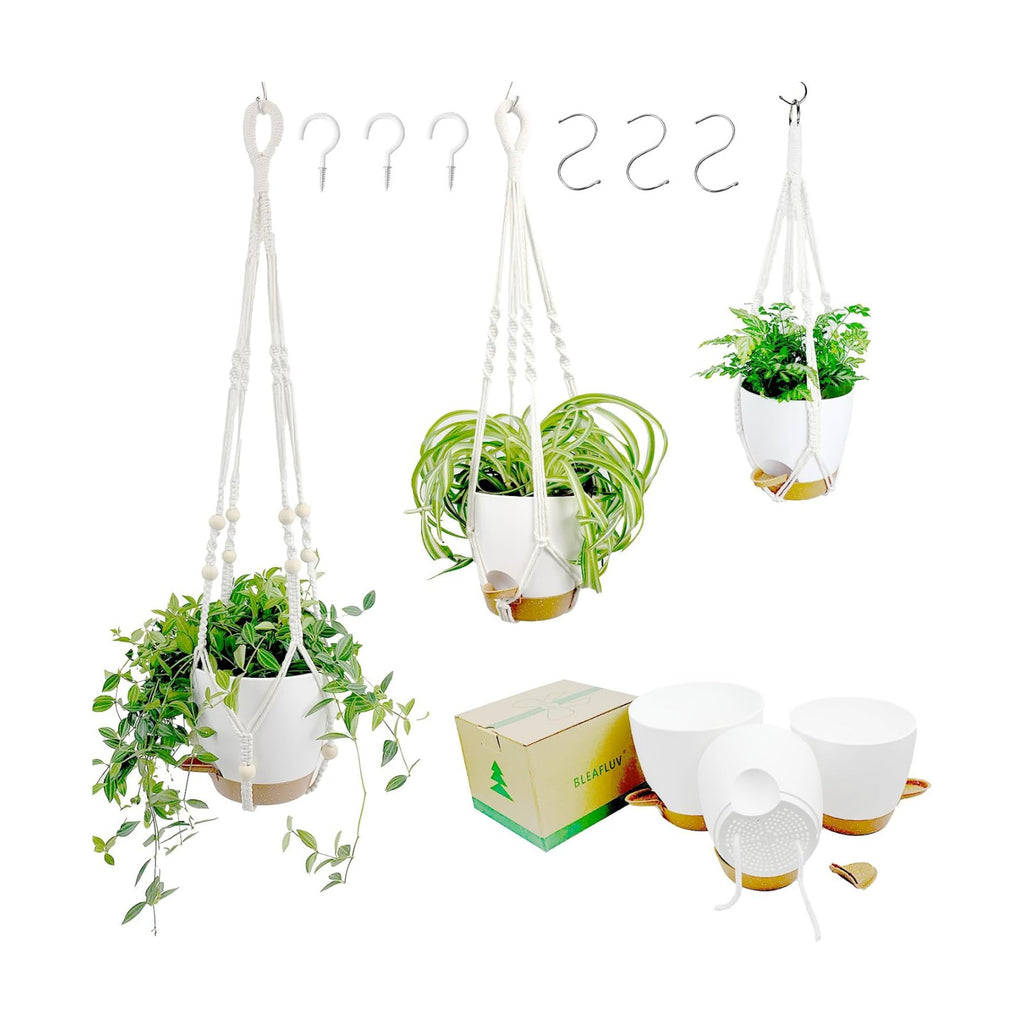 Hanging Planters with Macrame Plant Hangers for Indoor Outdoor Plants, 3 Set Hanging Baskets Flower Pots Holders