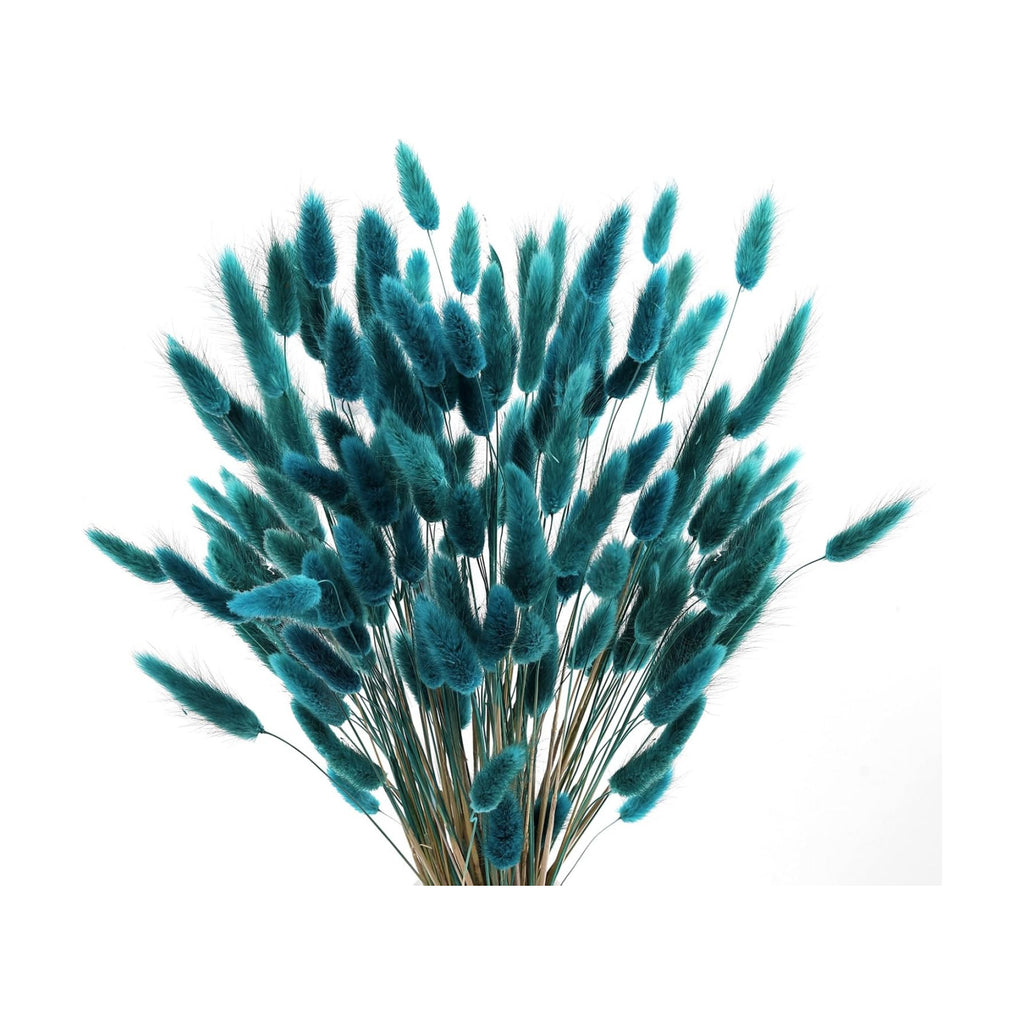 120pcs Bunny Tails Dried Flowers Pampas Grass Bouquet, Teal, 17 inch